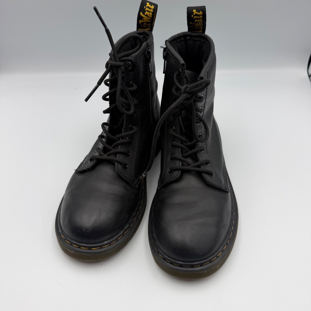 Dr. Martens 1460 J Junior Black Softy T Leather Lace Up Zip Boots Size 3 US 2 UK